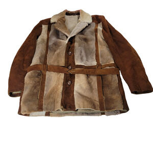 Vintage Suede Jacket Mens Brown Western Ranch Cowboy Equestrian Coat Sherpa